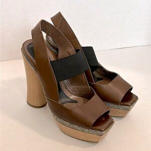 Marni 5” heels with leather and tweed 9.5